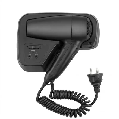 Wall-Mount Black Hair Dryer with 1300W | Compact Blow Dryer with Anti-Theft Protection