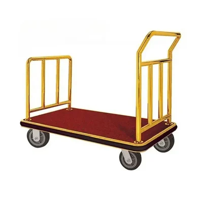Premium Hotel Luggage Cart with 4 Wheels | Platform Type with Gold Finish and Red Carpet Base
