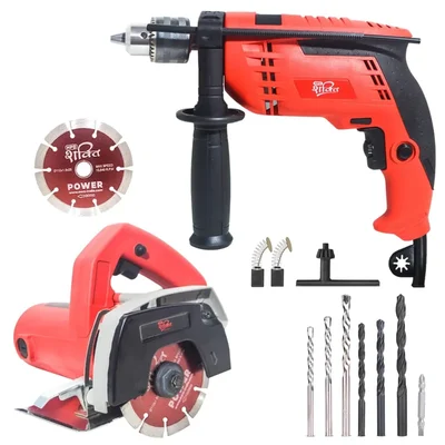 HPD Shakti 100mm (4") 1050 Watt Marble Cutter & 13mm 850 Watt F/R Mode, Variable Speed Impact Drill Combo With Cutting Blade, Drill Bits & Accessories
