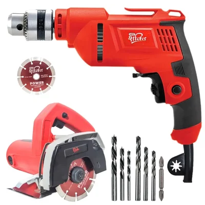 HPD Shakti 100mm (4") 1050 Watt Marble Cutter & 10mm 500 Watt F/R Mode, Variable Speed Drill Combo With Cutting Blade, Drill Bits & Accessories