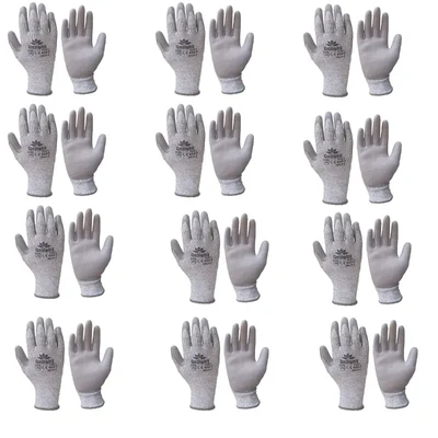 Delight 12 Pair HPPE Cut 5 Pu Coated Gloves (MCL5-G)(Size-Medium)