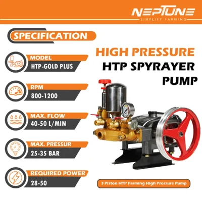 Neptune HTP-45 (Gold Plus), 20-45 Bar HTP Spray Pump Without Motor For Cleaning & Agricultural Spray