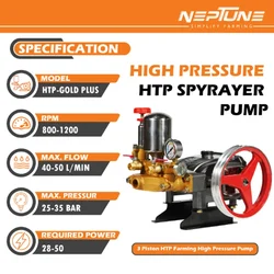 Neptune HTP-45 (Gold Plus), 20-45 Bar HTP Spray Pump Without Motor For Cleaning & Agricultural Spray