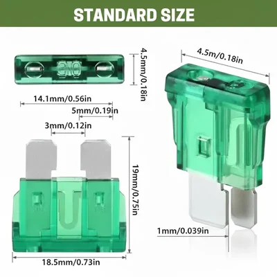 HUMSER AUTOMOTIVE BLADE FUSES 30 AMP Green(100 PCS)