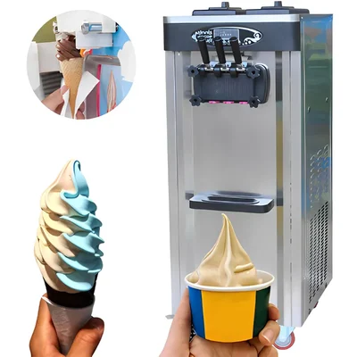 Single Compressor Stainless Steel Softy Ice Cream Machine 180-200 cone/Hour