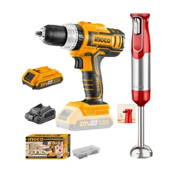 Ingco Lithium-ion Impact Drill & Cordless Hand Blender 2 Pcs Combo Kit (COSLI22112)