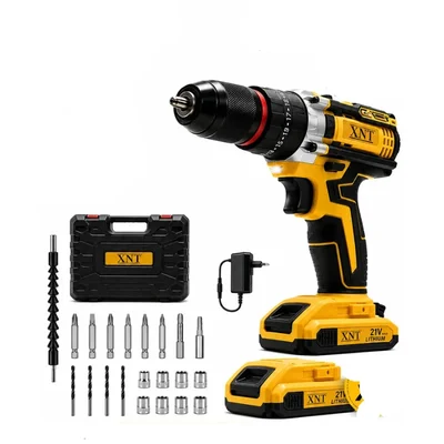XLNT 13mm 21V Cordless Metal Chuck 2-Speed Control Drill Machine With Accessories Kit Box, 0-350/0-1350 RPM (XTCDKMC285)