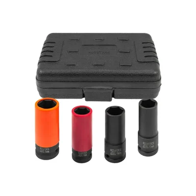 ROCKFORCE 4 Piece Thin‑Wall Impact Socket Set for Alloy Wheels 1/2″ Drive, 17 mm + 19 mm, with Protective Sleeves (RF‑4032TH44)