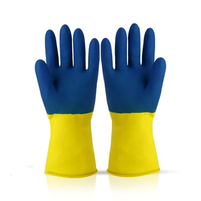 Gripex Yellow Blue Industrial Rubber Gloves Offer Excellent Protection Against Chemicals, Abrasions & Punctures(Size-L,Pack-1 Pair)