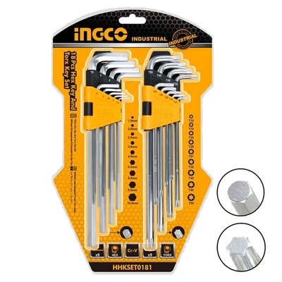 Ingco 18 pcs Hex Key and Torx Key Set - HHKSET0181 