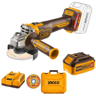 Ingco 100 mm 20V Cordless Angle Grinder With 10 Pcs Metal Cutting Disc, Battery & Charger, 9000 RPM (CAGLI2210031)