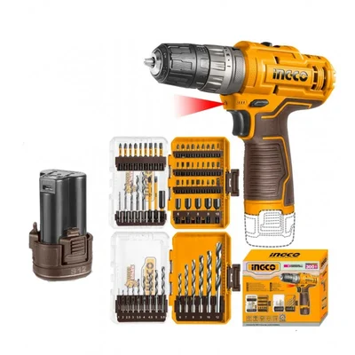 Ingco 10mm 20V Cordless Impact Drill With Battery, Drill Bits & Screwdriver Bits Set (COSLI241197)