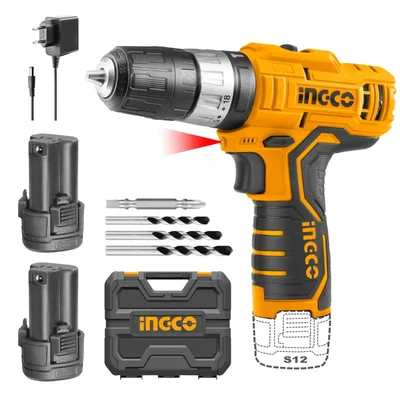 INGCO 12V 10 mm Lithium-Ion Cordless Impact Drill with Accessories, 1500 RPM (CIDLI12201)