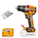 Ingco 13mm 20V Brushless Cordless Metal Chuck, F/R Function Impact Drill With Cr-V Bits & Drill Bits, 0-500/0-2000 RPM (CIDLI205581) 