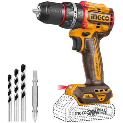 Ingco 13mm 20V Metal Chuck Cordless Impact Drill With Bits, Max. Torque 66 Nm (CIDLI206681)