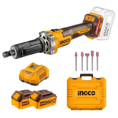 Ingco 6mm (1/4") 20V Cordless Brushless Variable Speed Die Grinder With Battery-Charger & Mounted Points, 10000-30000 RPM (CDGLI20012)
