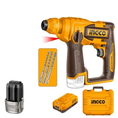 Ingco 18mm 16V SDS Plus Chuck Cordless Rotary Hammer With Battery, Charger & Drill Bits, 0-850 RPM (CRHLI16168)