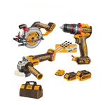 Ingco 3 Pcs 20V Cordless BL Metal Chuck Impact Drill, Circular Saw & Angle Grinder Combo Kit With Battery, Charger & Accessories