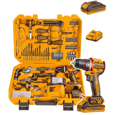 Ingco 13mm (1/2") 20V Cordless, Metal Chuck, 66N.m Torque Capacity Impact Drill With 165 Pcs Accessories Tools Set (HKTHP11651)