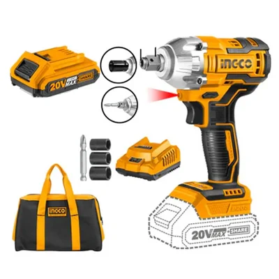 Ingco 20V 1/2" Lithium-Ion Cordless Impact Driver & Wrench with Accessories, 2300 RPM (CIWLI20208)
