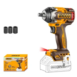 Ingco 1/2" 20V Lithium-Ion Cordless Impact Wrench With Variable Speed Function & Socket Set, Max. Torque 500 N.m (CIWLI20501)