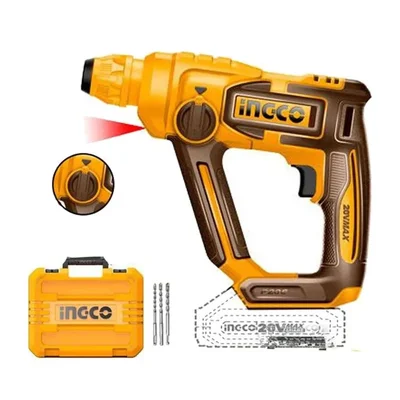 Ingco 16 mm 20V Li-Ion Cordless Rotary Hammer Drill with Drill Bits, 850 RPM (CRHLI20168)