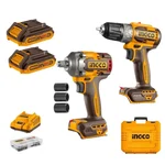 Ingco 20V Cordless Combo 13 mm (1/2") Impact Wrench & 10 mm Cordless Drill With Battery, Charger & Accessories Set (CKLI20271)