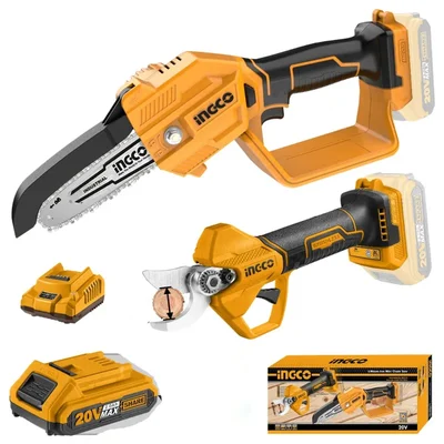 Ingco 20V 2 Pcs Lithium-Ion Cordless Gauge Straight Shear & Pruner Saw Combo Kit with Accessories (COSLI23065)