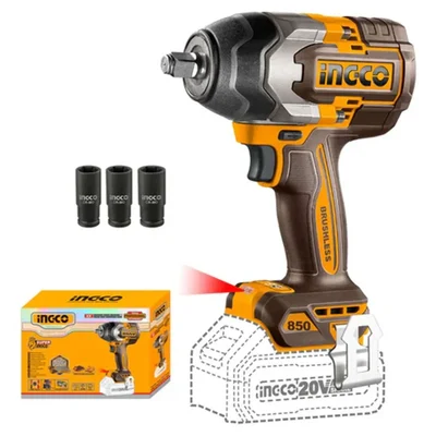 Ingco 1/2" 20V Lithium-Ion Cordless Impact Wrench With Sockets Set, Max. Torque 850 N.m  (CIWLI20851)
