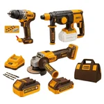 Ingco 20V Series 3-in-1 Rotary Hammer, Impact Drill & Angle Grinder Cordless Combo Kit With Accessories