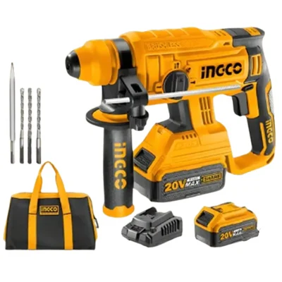 Ingco 22 mm 20V Lithium-Ion Cordless Rotary Hammer Drill With Battery, Charger & Accessories, 1350 RPM (CRHLI212282)
