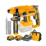INGCO 22 mm Lithium-Ion Cordless Rotary Hammer 20 V, with 2 Pcs Battery and 1 Charger (CRHLI22012)