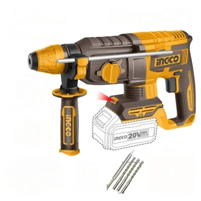 Ingco 26mm 20V Cordless Brushless Rotary Hammer With Drill Bits & Chisel, 0-1100 RPM (CRHLI20268)