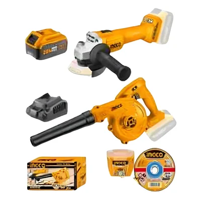 Ingco 2 Pcs 20V Lithium-Ion Cordless Angle Grinder & Air Blower Combo Kit (COSLI2211310)