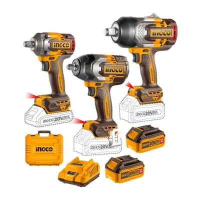 Ingco 3 Pcs 20V Cordless Impact Wrench Combo Kit With Battery, Charger & Socket Set (COSLI250386)
