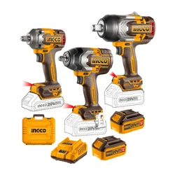 Ingco 3 Pcs 20V Cordless Impact Wrench Combo Kit With Battery, Charger & Socket Set (COSLI250386)