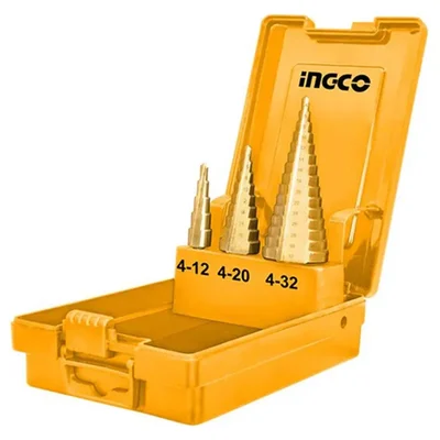 Ingco 3 Pcs 4-12, 4-20, 4-32 mm HSS Step Drill Bit Set (AKSDS0301)