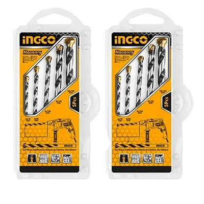 Ingco 5 Pcs Masonry Drill Bits Set 4mm, 5mm, 6mm, 8mm, 10mm With Double Blister-AKDB3055 (Pack Of 2)