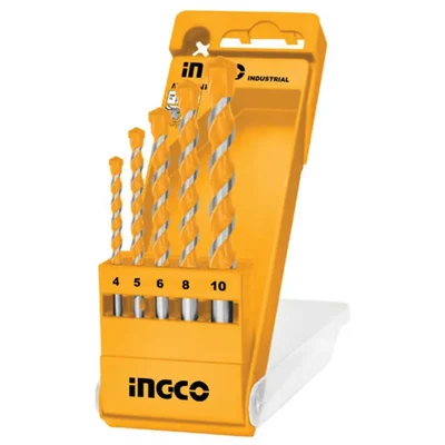 Ingco 5 Pcs Masonry Drill Bits Set 4mm, 5mm, 6mm, 8mm, 10mm, With Plastic Box - AKD3051 (Pack Of 1)