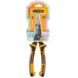 Ingco 8" (200mm) 6-in-1 Multi-Function Long Nose Pliers For Crimping, Deburring, Stripping, Cutting, Clamping & Reaming (HMFLNP28200)