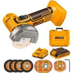 Ingco 76 mm (3") 20V Cordless Mini Angle Grinder With Battery, Charger & Accessories, 19500 RPM (CAGLI76012)