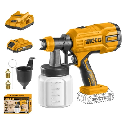 Ingco 800 ml 20V Cordless Paint Spray Gun With Battery, Charger & Accessories, Max. Viscosity 120 DIN-s (CSGLI20406)