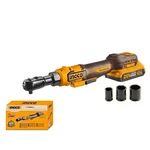Ingco 9.5mm (3/8") Cordless Brushless Variable Speed Drive Ratchet With Battery, Charger & Sockets, 0-200/0-300/0-350 RPM (CDRLI20652)