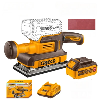 Ingco 180mm (7") Cordless Brushless Finishing Sander With Battery, Charger & Sand Papers, 13000 RPM (CFSLI20311)