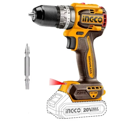 Ingco 20V 13 mm Lithium-Ion Cordless Drill With Metal Chuck, 2000 RPM, Max. Torque 60 Nm (CDLI206021)
