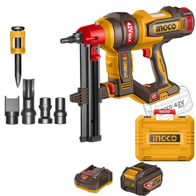 Ingco 19mm–40mm 42V Cordless Brushless Concrete Nailer With Battery, Charger & 1000 Pcs Nails (CCNLI420602)