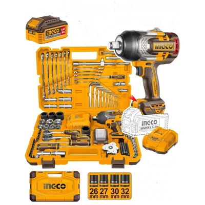 Ingco 19mm (3/4") 20V Cordless Impact Wrench With 126 Pcs Tool Set (HKTHP31261)