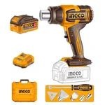 Ingco 300-580°C 20V Cordless Temperature Adjustable Heat Gun With Battery, Charger, 4 Pcs Nozzle & Scraper, 100-200 L/Min Airflow (HGLI20085)