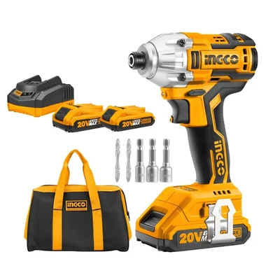 INGCO 20V 1/4 inch Cordless Impact Driver With Battery, Charger & Screwdriver Bits, Max. Torque 170 Nm (CIRLI2002)
