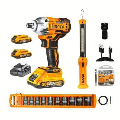 Ingco Li-Ion 20V Cordless Impact Wrench Combo Kit With Work Lamp, Impact Socket & Screwdriver Set (COSLI23011)